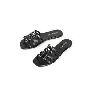 New Women’s Evans City Chic Black WIDE FIT Nova Slide Sandals Size 43 #360